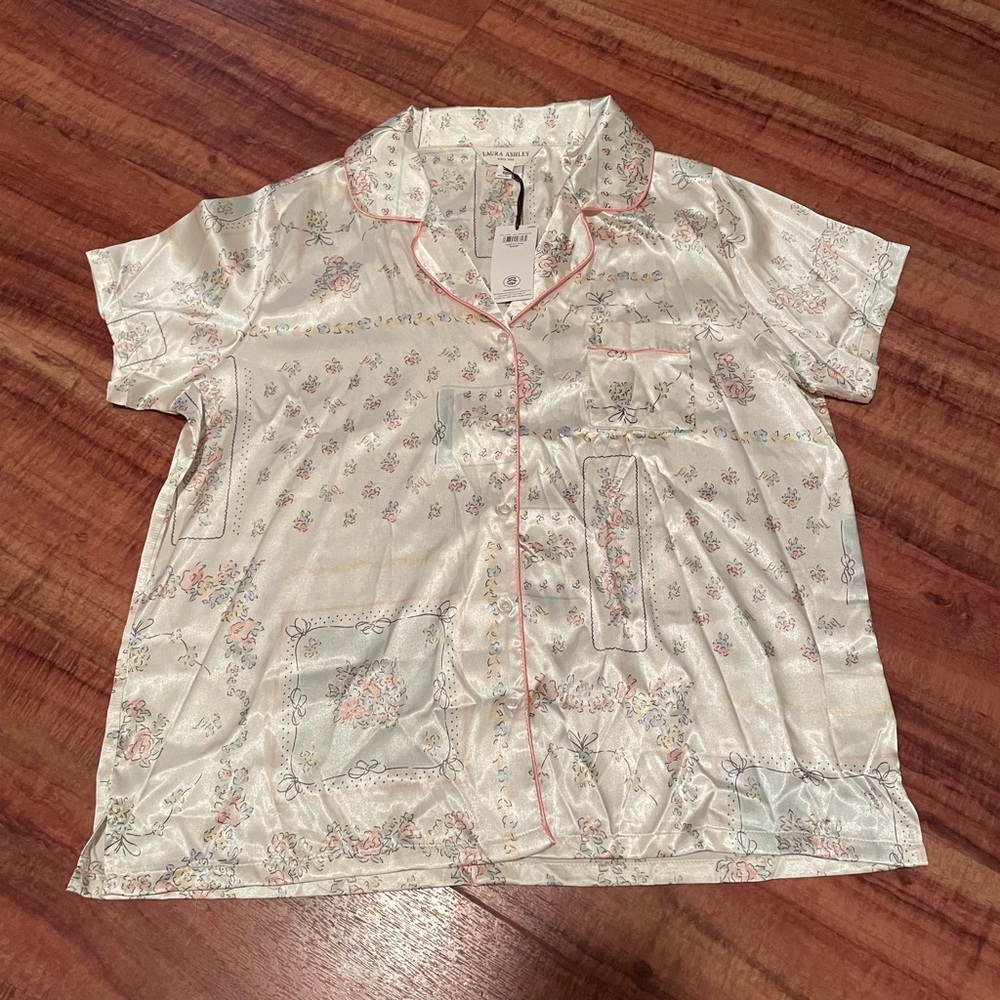 Laura Ashley Pink and Cream Satin Shirt with Elegant Design